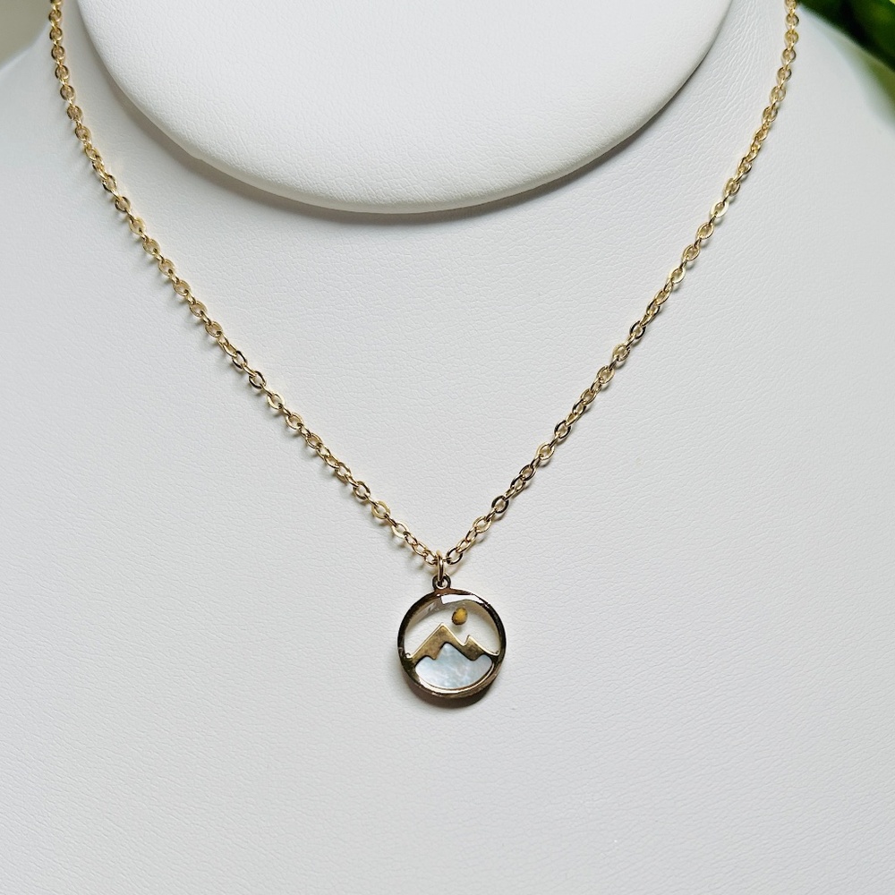 Dainty Mustard Seed Mountain Necklace, Gold Plated Stainless Steel